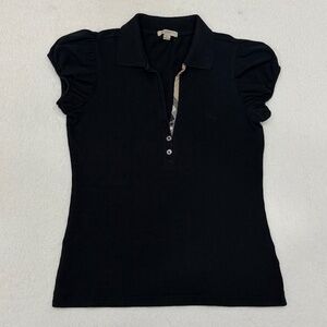 Burberry Black Women’s T-Shirt with Cream Plaid Detail